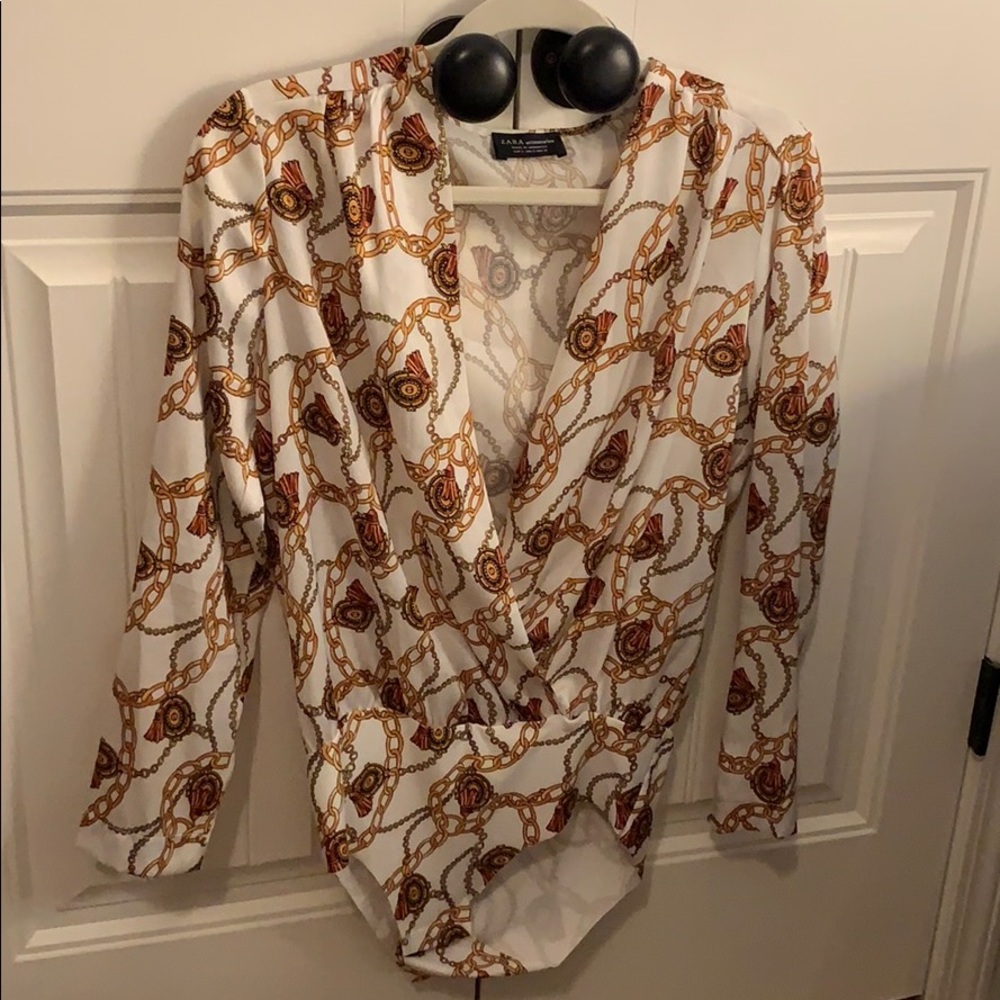 ZARA silk material blouse bodysuit